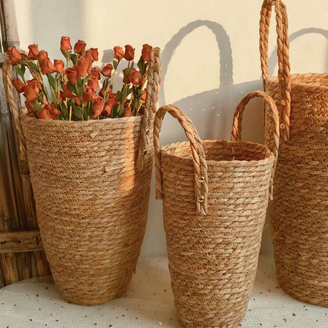 Woven Floor Basket with Handles – Decorative Storage & Flower Basket for Home Decor-091605-cc Hover Image
