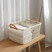 Woven Storage Basket with Handles | Open Weave Decorative Organizer for Shelves, Bedroom & Living Room-cc-092009