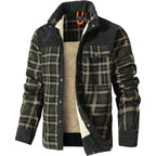 Men's Corduroy Plaid Sherpa Lined Flannel Shirt Jacket Fleece Coat