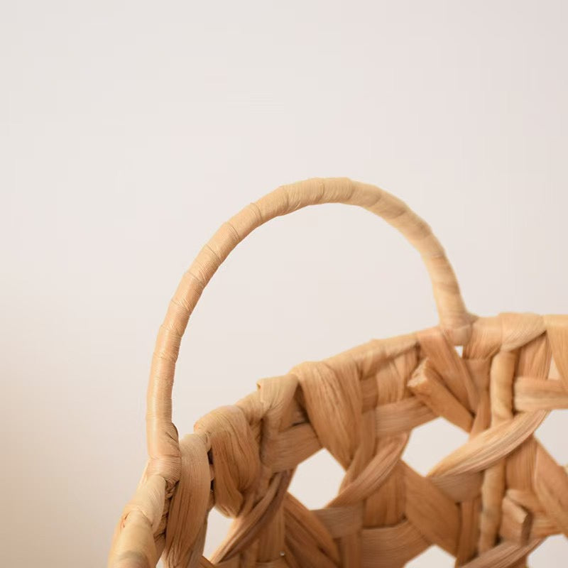 Natural Water Hyacinth Woven Storage Basket with Handles – Round Decorative Organizer for Living Room, Bedroom & Nursery-cc-091804