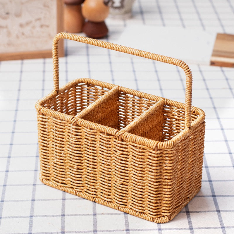 Woven Caddy Organizer with Handle – Divided Storage Basket for Desk, Kitchen & Home-091610-cc