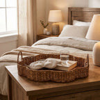 Flower-Shaped Woven Serving Tray with Handles – Decorative Organizer Tray for Coffee Table, Breakfast & Home-cc-092004