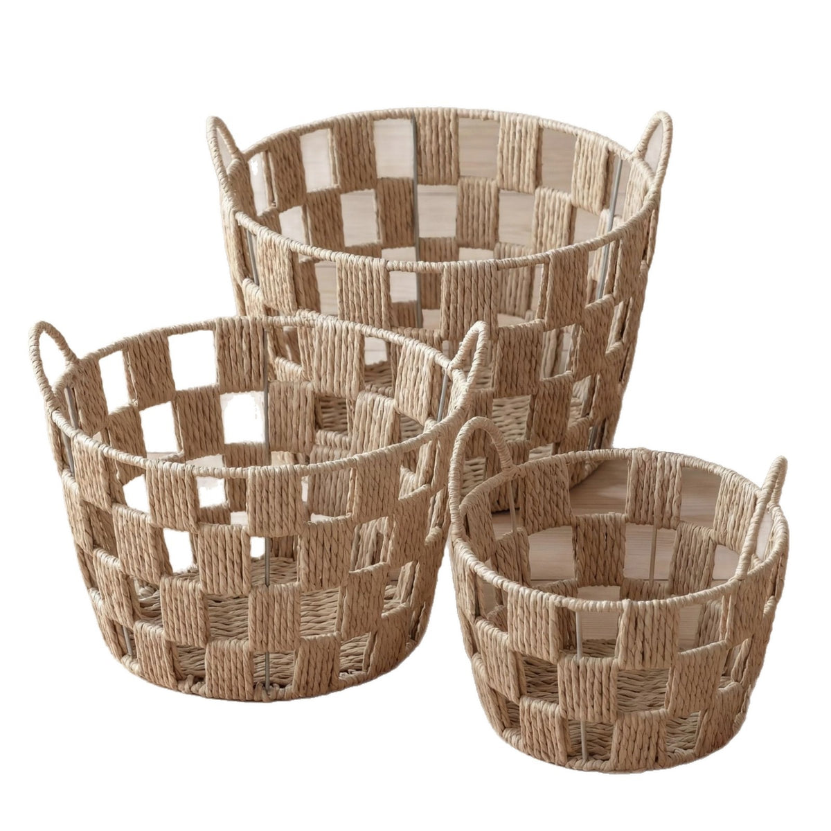 3-Piece Woven Storage Basket Set with Handles – Decorative Toy & Home Organizer Baskets-cc-091719