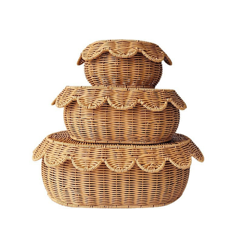 3-Piece Natural Rattan Storage Basket Set with Lids – Handwoven Scalloped Decorative Baskets for Bathroom, Bedroom & Home Organization-cc-091706