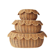 3-Piece Natural Rattan Storage Basket Set with Lids – Handwoven Scalloped Decorative Baskets for Bathroom, Bedroom & Home Organization-cc-091706