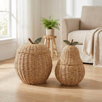 Pear Shaped Woven Storage Basket with Lid, Decorative Fruit Basket for Toys, Laundry & Home Organization-cc-091811