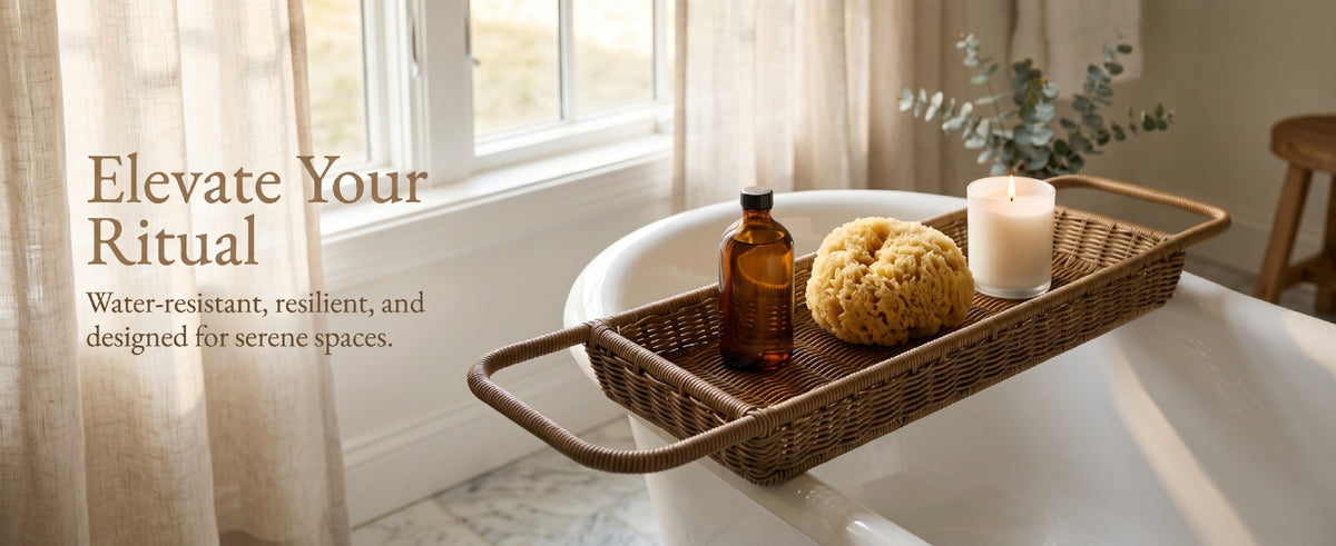 Woven Bathtub Tray with Handles – Spa Bath Caddy & Multipurpose Countertop Organizer-cc-091717