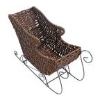 Natural Rattan Christmas Sleigh Basket – Handwoven Holiday Gift & Decorative Storage Basket with Metal Runners-cc-091707