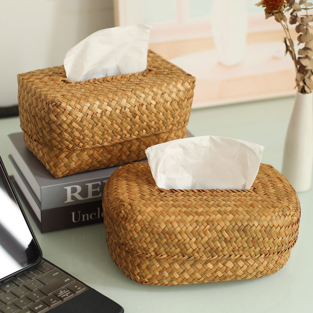 Woven Tissue Box Cover – Decorative Tissue Holder for Bathroom, Bedroom & Living Room-091604-cc