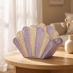 Shell Shaped Woven Handbag – Purple & Cream Summer Beach Tote Bag-cc-091718