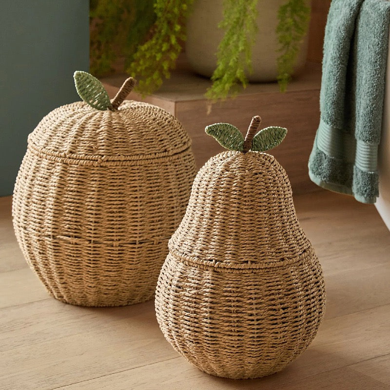 Pear Shaped Woven Storage Basket with Lid, Decorative Fruit Basket for Toys, Laundry & Home Organization-cc-091811