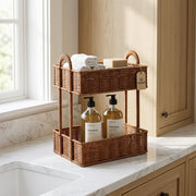 2-Tier Woven Storage Organizer with Handles – Countertop Basket Shelf for Kitchen, Pantry, Bathroom & Vanity-cc-091714