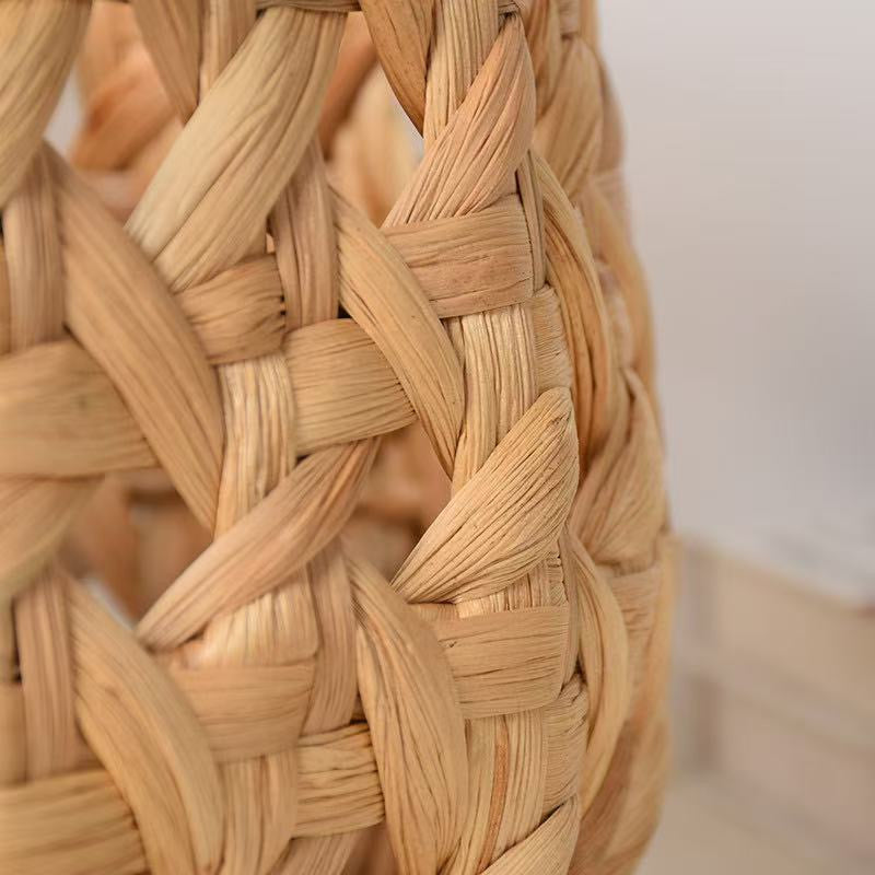 Natural Water Hyacinth Woven Storage Basket with Handles – Round Decorative Organizer for Living Room, Bedroom & Nursery-cc-091804