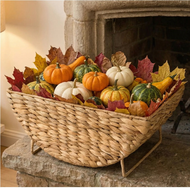 Woven Storage Basket with Metal Stand, Decorative Countertop Organizer for Magazines, Blankets, Fruit, Flowers & Home Storage-cc-091815