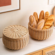 Wicker Bread & Fruit Basket with Lid – Round Rattan Storage Basket for Kitchen Countertop & Dining Table-cc-092407