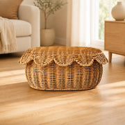 3-Piece Natural Rattan Storage Basket Set with Lids – Handwoven Scalloped Decorative Baskets for Bathroom, Bedroom & Home Organization-cc-091706