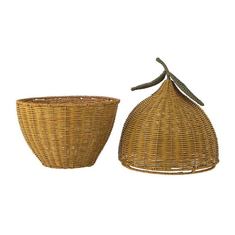 Handwoven Rattan Egg Shaped Storage Basket with Lid-Cute Fruit Shape Organizer for Nursery, Kitchen and Living Room-cc-091807