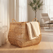 Large Woven Storage Basket with Handles, Decorative Laundry Hamper for Blankets, Toys & Bedroom Organization-cc-091813