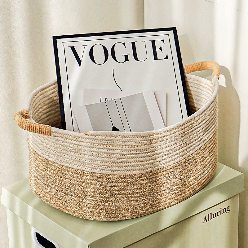 Woven Rope Storage Basket with Handles – Large Pantry, Bathroom & Home Organizer-091606-cc