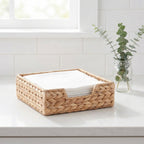 Woven Napkin Holder Basket – Square Tabletop Tissue & Paper Napkin Organizer with Metal Frame for Kitchen & Dining Table-cc-092005
