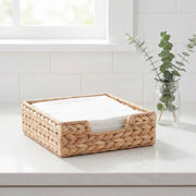 Woven Napkin Holder Basket – Square Tabletop Tissue & Paper Napkin Organizer with Metal Frame for Kitchen & Dining Table-cc-092005
