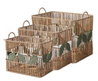 Rectangular Woven Storage Basket with Handles & Leaf Design – Large Decorative Organizer for Laundry, Toys, Blankets & Home Storage-cc-091802