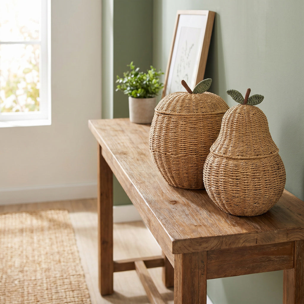 Pear Shaped Woven Storage Basket with Lid, Decorative Fruit Basket for Toys, Laundry & Home Organization-cc-091811
