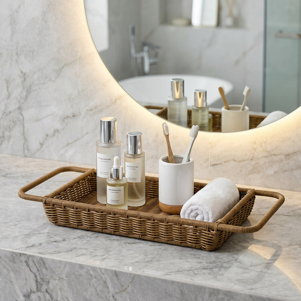 Woven Bathtub Tray with Handles – Spa Bath Caddy & Multipurpose Countertop Organizer-cc-091717