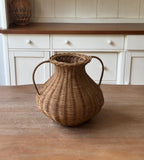 Woven Rattan Vase with Handles – Decorative Flower Basket for Farmhouse, Rustic & Boho Home Decor-091617-cc