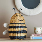 Handwoven Wicker Bee Storage Basket with Lid,Natural Decorative Basket for Nursery, Kids Room and Home Decor-cc-091808