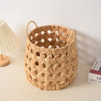 Natural Water Hyacinth Woven Storage Basket with Handles – Round Decorative Organizer for Living Room, Bedroom & Nursery-cc-091804
