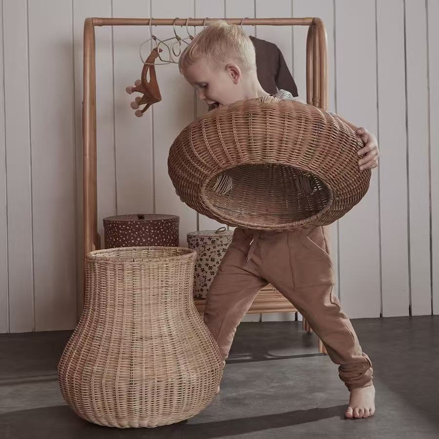 Rattan Mushroom Woven Storage Basket with Lid – Decorative Toy Organizer for Kids Room & Nursery-091609-cc
