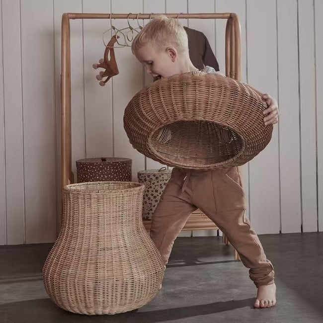 Rattan Mushroom Woven Storage Basket with Lid – Decorative Toy Organizer for Kids Room & Nursery-091609-cc Hover Image