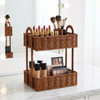 2-Tier Woven Storage Organizer with Handles – Countertop Basket Shelf for Kitchen, Pantry, Bathroom & Vanity-cc-091714