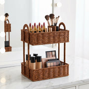 2-Tier Woven Storage Organizer with Handles – Countertop Basket Shelf for Kitchen, Pantry, Bathroom & Vanity-cc-091714