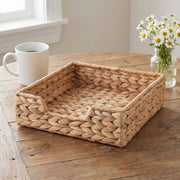 Woven Napkin Holder Basket – Square Tabletop Tissue & Paper Napkin Organizer with Metal Frame for Kitchen & Dining Table-cc-092005