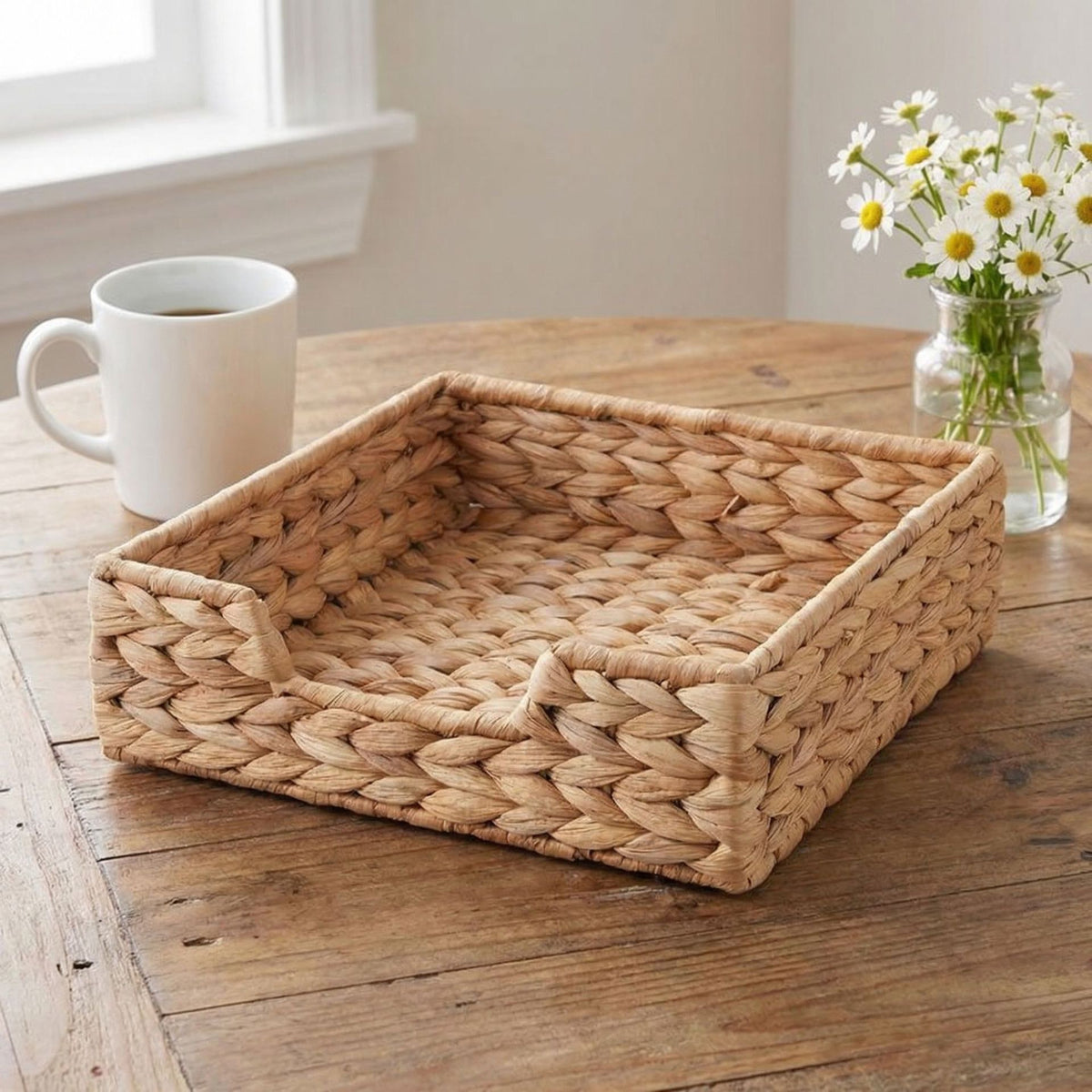 Woven Napkin Holder Basket – Square Tabletop Tissue & Paper Napkin Organizer with Metal Frame for Kitchen & Dining Table-cc-092005