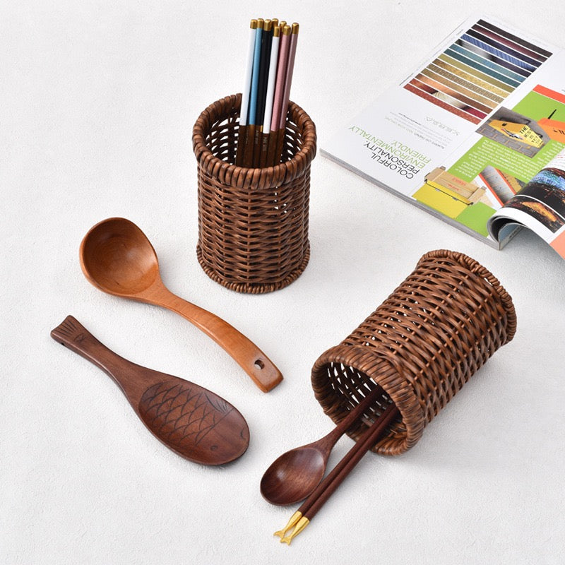 Woven Utensil Holder Basket – Kitchen Spoon, Chopstick & Cutlery Organizer-091603-cc