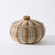 Large Woven Storage Basket with Lid – Two-Tone Decorative Laundry Hamper for Blankets, Toys & Home Organization-cc-092002