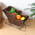 Natural Rattan Christmas Sleigh Basket – Handwoven Holiday Gift & Decorative Storage Basket with Metal Runners-cc-091707