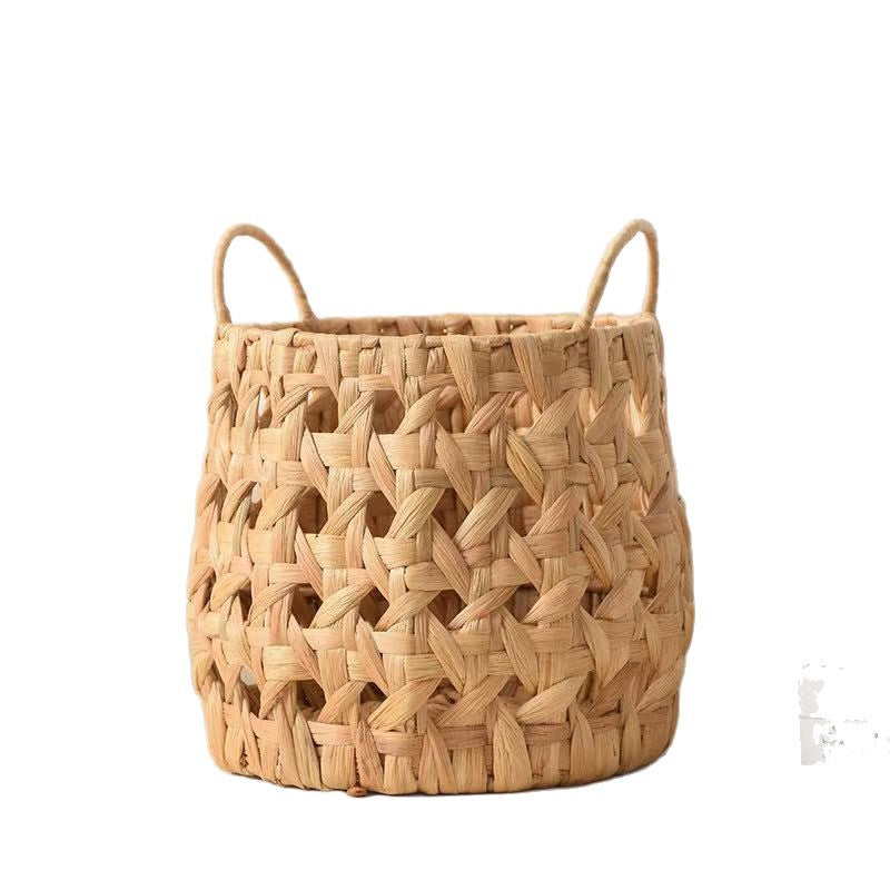 Natural Water Hyacinth Woven Storage Basket with Handles – Round Decorative Organizer for Living Room, Bedroom & Nursery-cc-091804