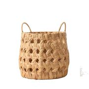 Natural Water Hyacinth Woven Storage Basket with Handles – Round Decorative Organizer for Living Room, Bedroom & Nursery-cc-091804