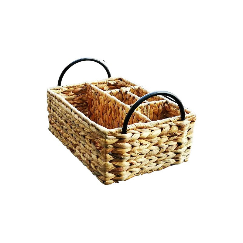 Woven Utensil Caddy with Handles, Multi-Compartment Kitchen Organizer for Flatware, Condiments, BBQ Tools & Tabletop Storage-cc-091814