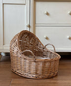 Willow Baby Bassinet Cradle Basket, Natural Light Brown Woven Oval Crib with Arch Canopy and Handle for Newborn Sleep -cc-091701