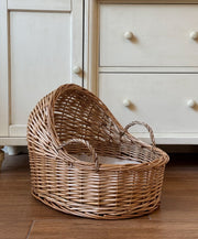 Willow Baby Bassinet Cradle Basket, Natural Light Brown Woven Oval Crib with Arch Canopy and Handle for Newborn Sleep -cc-091701