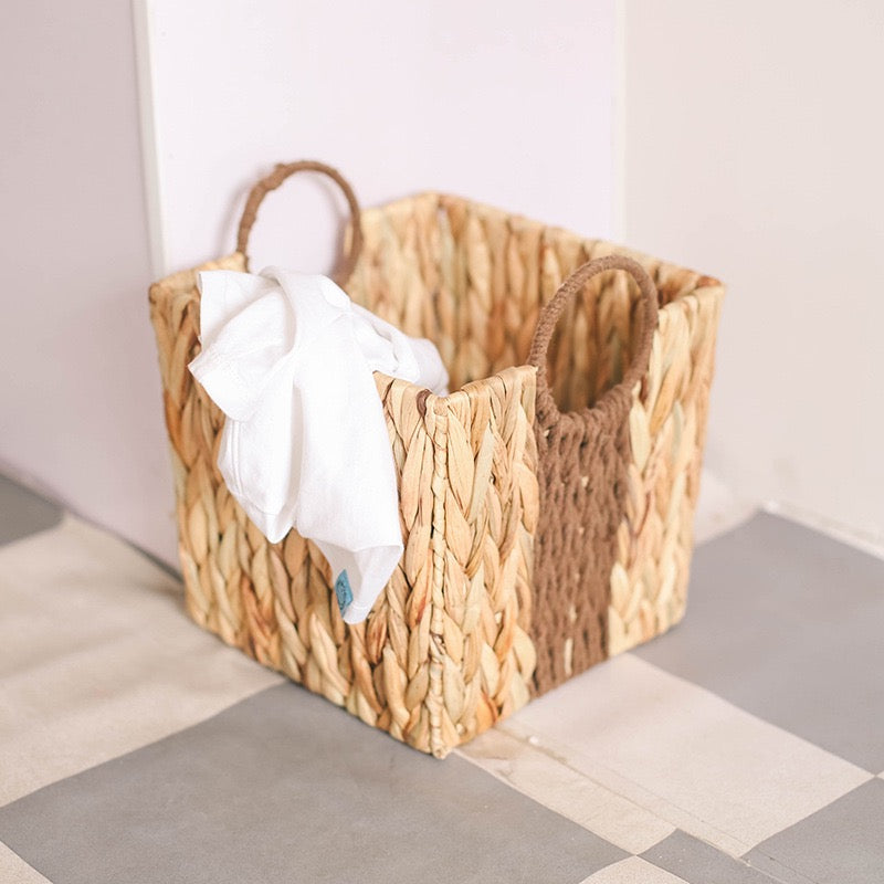 Water Hyacinth Storage Basket with Handles – Handwoven Natural Organizer for Laundry, Toys, Blankets, Clothes & Home Storage-cc-091711