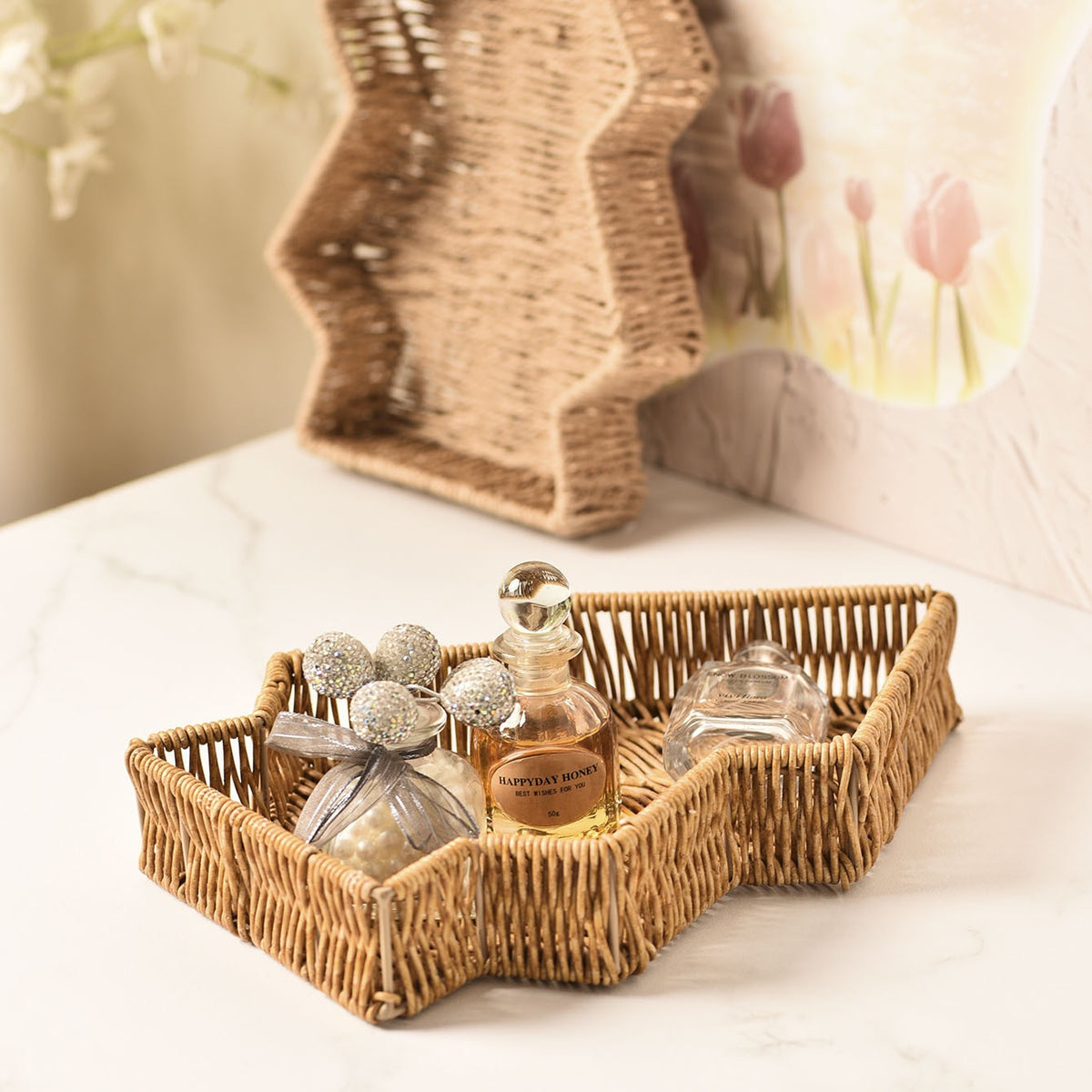 Christmas Tree Shaped Woven Storage Tray – Holiday Decorative Organizer Basket for Perfume, Cosmetics & Home Decor-cc-091805