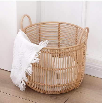 Woven Rattan Storage Basket with Handles – Large Laundry, Blanket & Toy Organizer-091601-cc