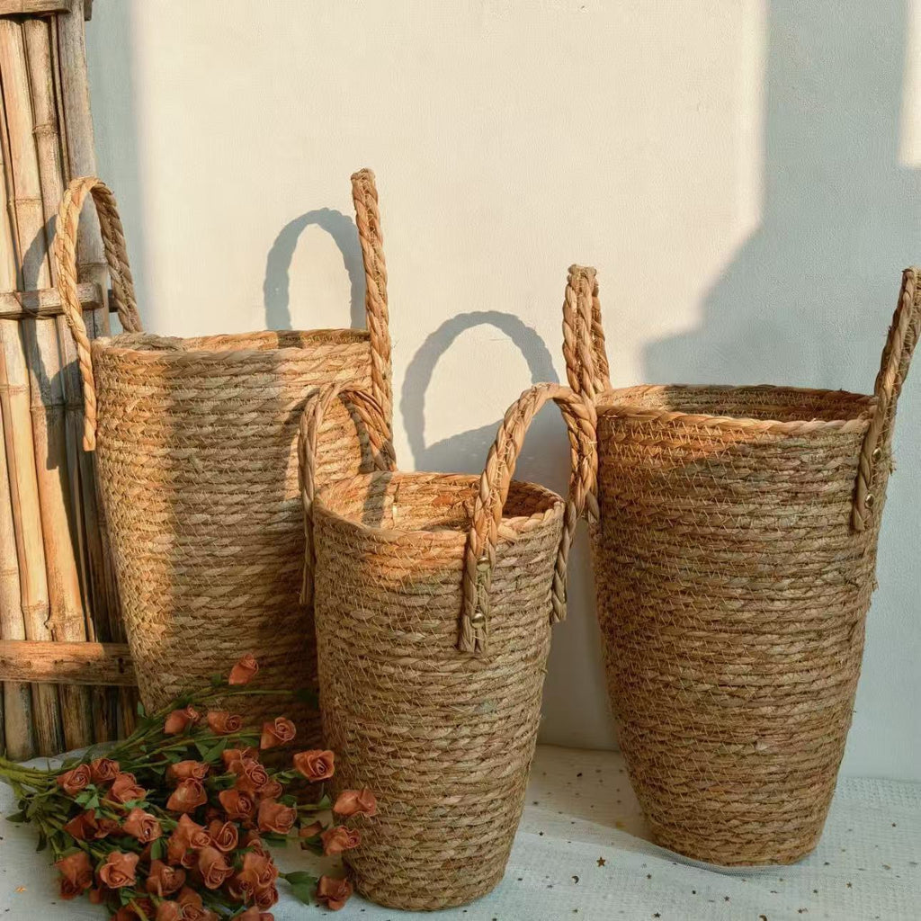 Woven Floor Basket with Handles – Decorative Storage & Flower Basket for Home Decor-091605-cc