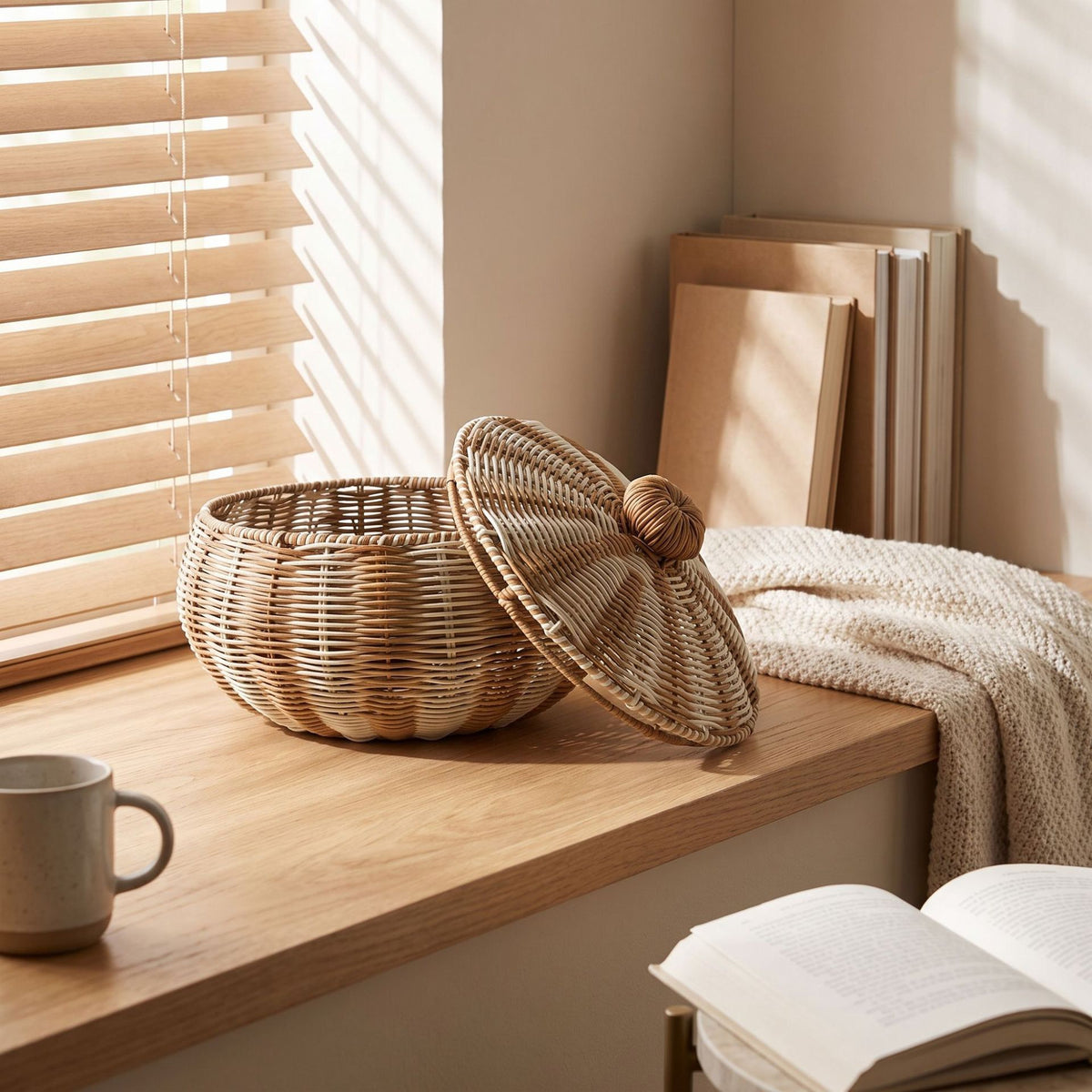 Large Woven Storage Basket with Lid – Two-Tone Decorative Laundry Hamper for Blankets, Toys & Home Organization-cc-092002